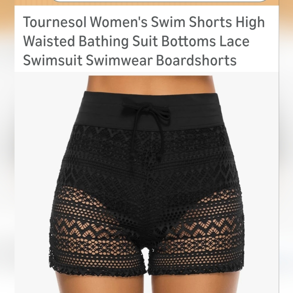 NWT Black Lace High Waisted Swim Shorts